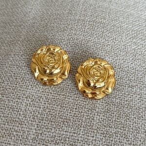 Vintage Gold Rose Stud Earrings